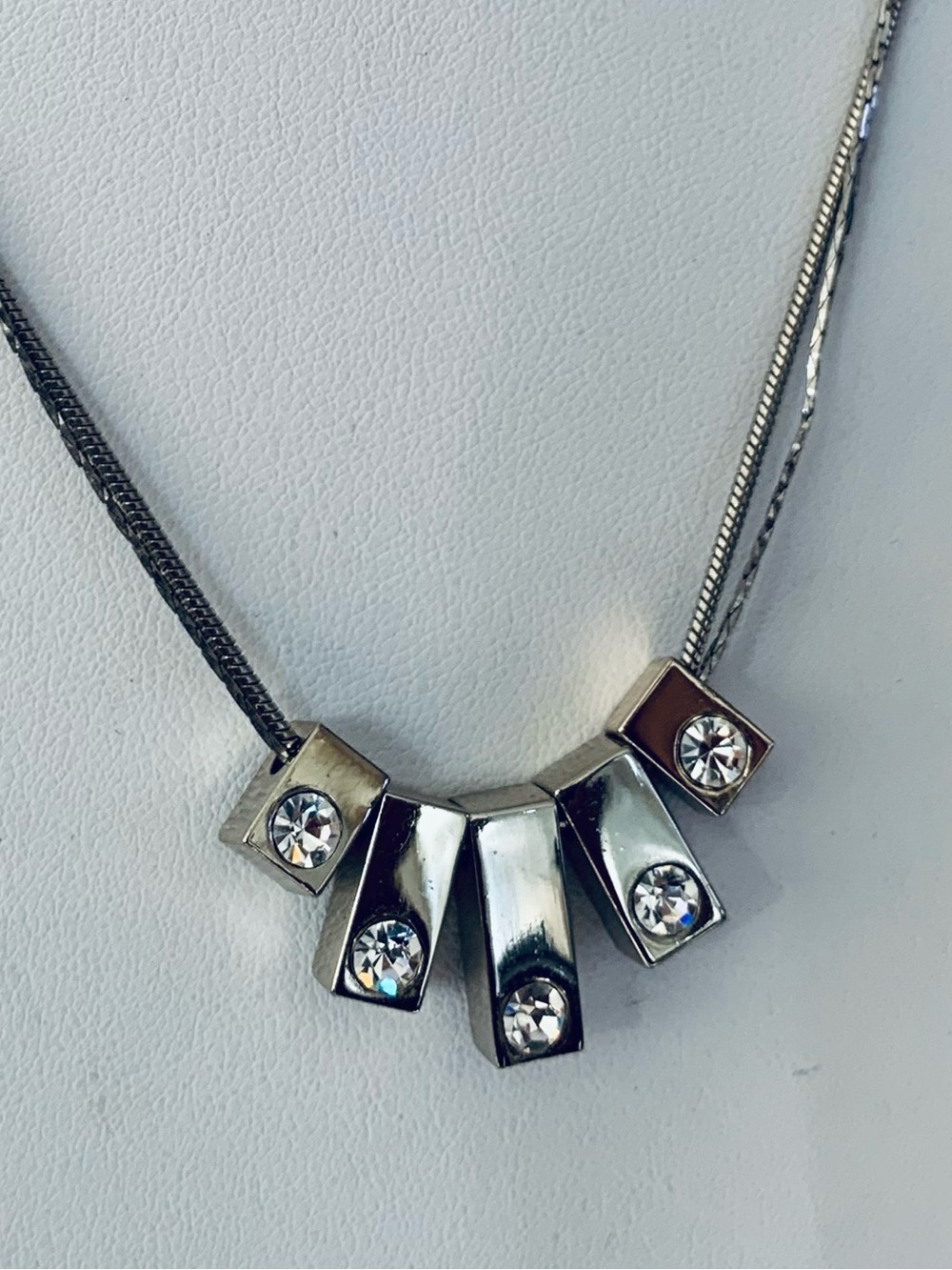 WHBM Contemporary CZ Silver Tone Necklace